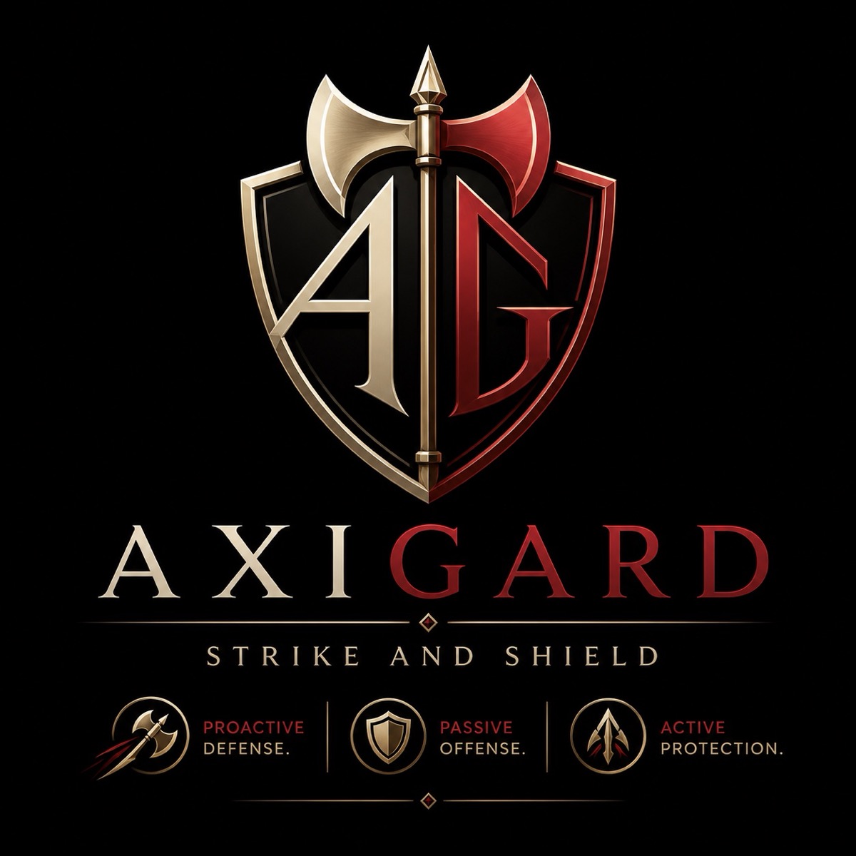 Strike   Shield, the AG axe-blade crest, in war-red and steel.