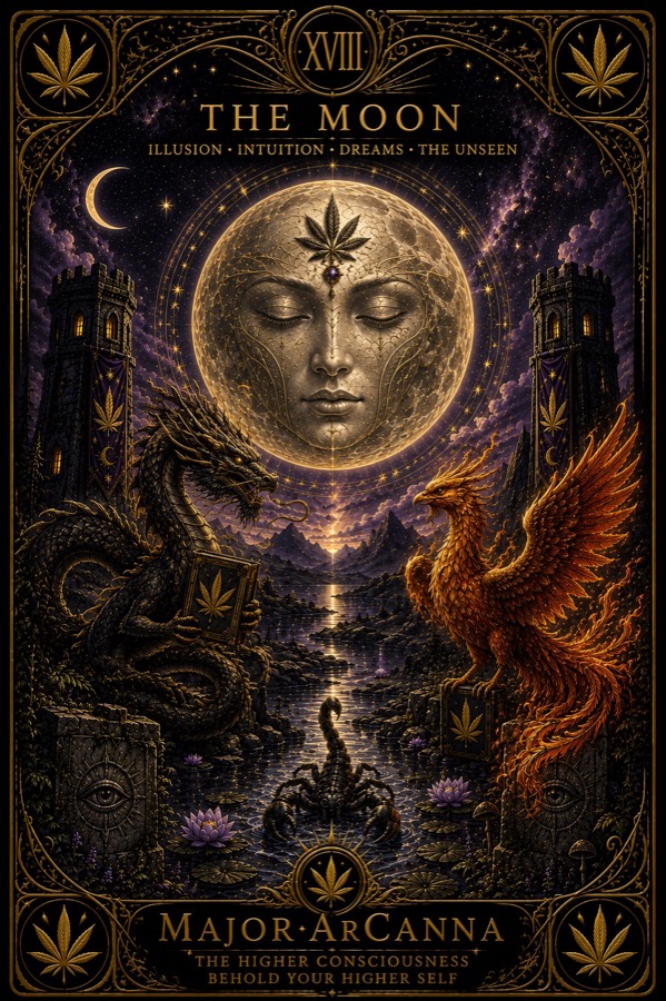 MajorArCanna tarot, The Moon, card XVIII, the unified engraving